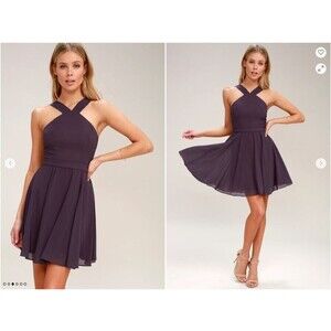 NWT Lulus Forevermore Dusty Purple Halter Sleeveless Skater Dress Small